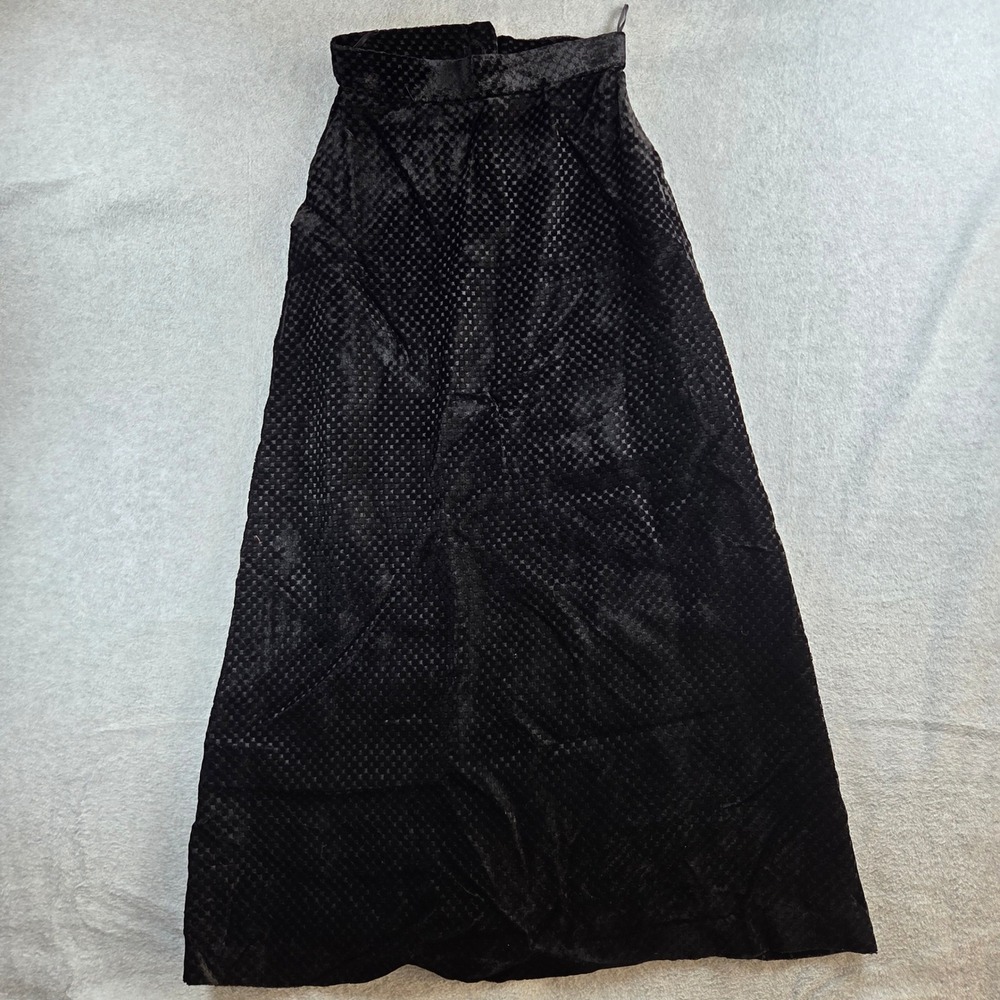 Vintage Velvet Maxi Skirt Women Size 38 Black Checkered High Waist Evening - Picture 2 of 6